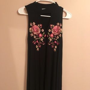 Black floral, cut out, sleeveless dress
